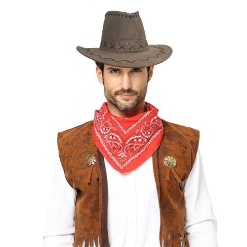 Swetopq Cowboy Kostüm Set Enthält Westen Mütze Schal Cosplay Kostümzubehör Für Damen Und Herren Halloween Party Verkleidung Halloween Kostüme Für Damen Herren Kinder Mädchen Jungen von Swetopq