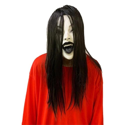 Swetopq Frauen Creepier Head Gear Prop Scary Crying Woman Headgear With Long Hair Halloween Party Cosplays Costume Headwear Prop Creepier Woman Horror Teufel Horror With Long Hair Halloween von Swetopq