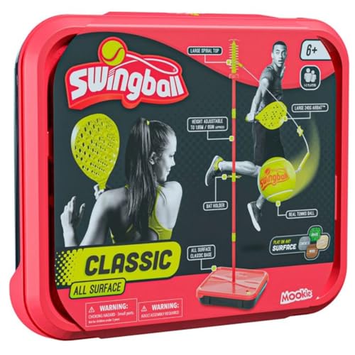 Swingball Klassische Alle Oberflächen, rot und gelb, Outdoor-Aktivitäten, Oberflächen, echter Tennisball und 2 Meisterschaftsschläger, geeignet für alle ab 6 Jahren von Swingball