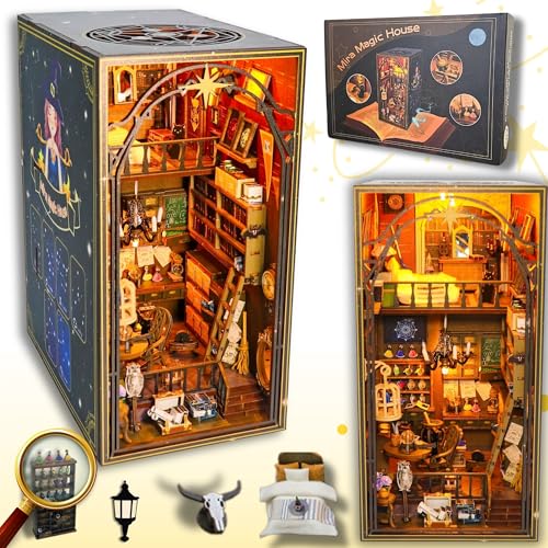 Book Nook Bausatz – Magic House – DIY Miniature House, Modellbausatz für Kreative, Holz Buchstütze und Miniatur Deko, Book Nook Kit für Bücherregal-Dekoration, Buchstütze & Booknooks Sammlung von Swnord