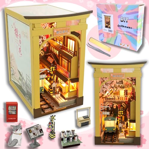 Book Nook Japan – Sakura Densya Book Nook mit Japanische Deko, DIY Miniature House, Miniatur Haus selber Bauen und Miniatur Deko für Bücherregal Deko, perfektes DIY Book Nook Set für Liebhaber von Swnord