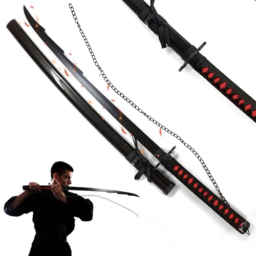 Bleach - Ichigo Shikai Cutting Moon Zangetsu Katana aus Holz mit Scheide, Samurai Schwerter, Holzschwert, Bambusklinge, Bleach Katana, Animefans, Anime Schwert, Cosplays, Spielzeug für Kinder von Swords and more