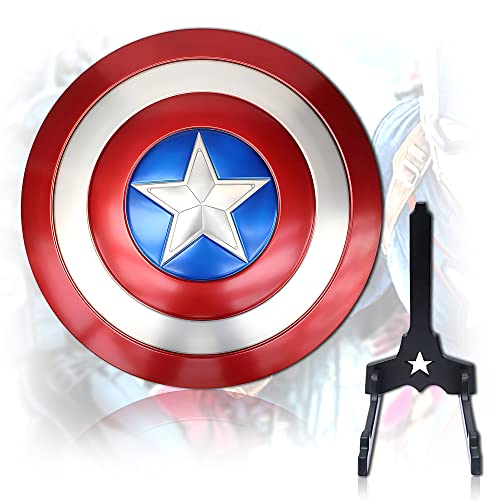 Swords and more Captain America Schild – Premium Film Repliken 1:1 Volle Größe Captain America Schild Metal mit Ausstellungsständer für Captain America Kostüm & Rollenspiel von Swords and more