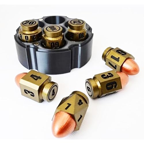 7 Bullet Würfel Set mit Basis Harz Revolver Würfel Messing Würfel Polyeder Harz Würfel Set Bullet Dice Set Cyberpunk-Würfel Patronen Dice Würfelset von Swtgaah