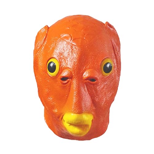 Swtgaah Lustige Fisch Maske Monster Kopfbedeckung Grüne Fischkopfmaske Grüne Fischkopfbedeckung Perfekt für Weihnachten und Halloween (Orange) von Swtgaah