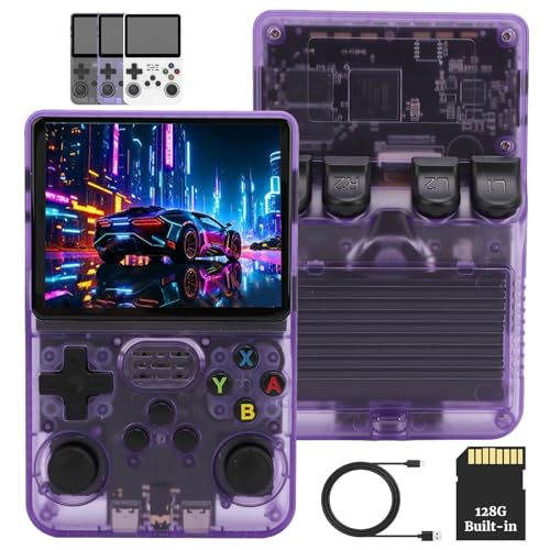 R36S Handheld Spielekonsole, Tragbare Retro Spielekonsolen mit 3,5 Zoll IPS Bildschirm, 3000 mAh Akku, 64 GB/128 GB Speicher, Keine TF Karte Im Lieferumfang Enthalten (128G) von Sxhlseller