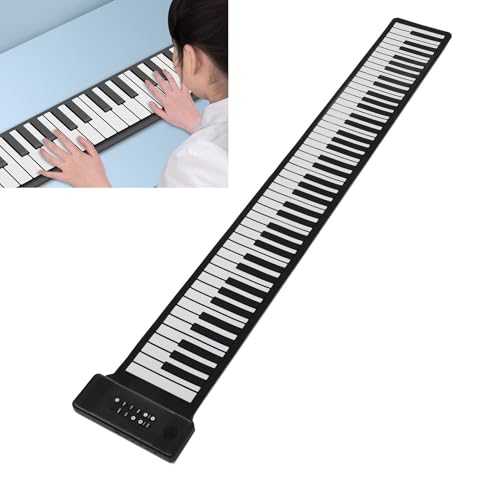 Roll-Piano mit 88 Tasten, Faltbare Klaviertastatur, Wiederaufladbar, Tragbare Elektronische Tastatur mit 128 Tönen, Lautsprecher, Akkordfunktion für Kinder und Anfänger von Sxhlseller