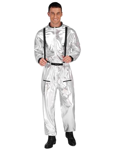 Sxiwei Astronaut Cosplay Kostüm für Herren Glänzend Weltall Raumfahrer Outfit Einteiliger Metallic Jumpsuit Erwachsene Faschingskostüme Silber 3XL von Sxiwei