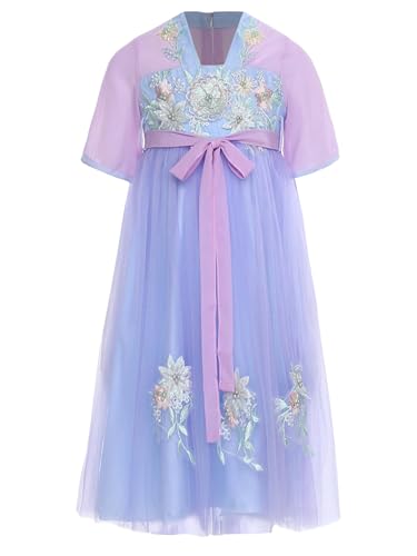 Sxiwei Chinesisches Kostüm Kinder Mädchen Hanfu Kleid Kurzarm Traditionell Elegantes Prinzessinnenkleid Bühnenkostüm Violett 104-110 von Sxiwei