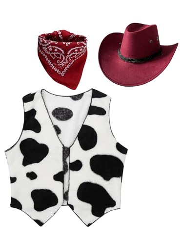 Sxiwei Cowboy Cowgirl Kostüm Set Kinder Jungen Mädchen 3tlg Wilder Westen Cosplay Party Verkleidungszubehör Burgundy 170 von Sxiwei