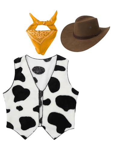 Sxiwei Cowboy Cowgirl Kostüm Set Kinder Jungen Mädchen 3tlg Wilder Westen Cosplay Party Verkleidungszubehör Gelb 122-128 von Sxiwei