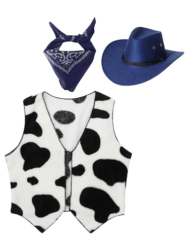 Sxiwei Cowboy Cowgirl Kostüm Set Kinder Jungen Mädchen 3tlg Wilder Westen Cosplay Party Verkleidungszubehör Navy blau 98-104 von Sxiwei