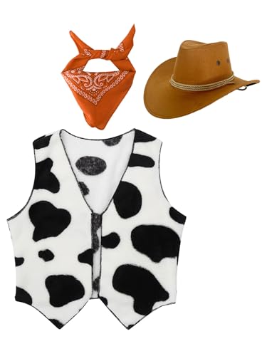 Sxiwei Cowboy Cowgirl Kostüm Set Kinder Jungen Mädchen 3tlg Wilder Westen Cosplay Party Verkleidungszubehör Orange 122-128 von Sxiwei