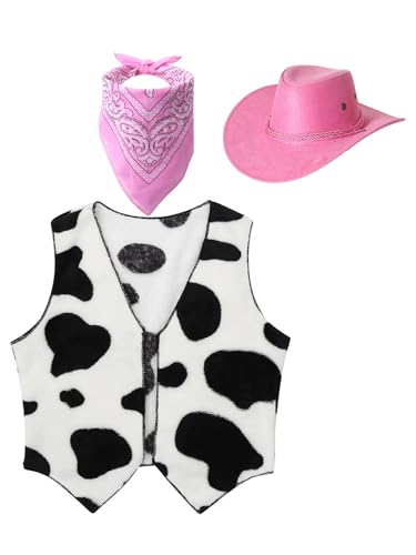 Sxiwei Cowboy Cowgirl Kostüm Set Kinder Jungen Mädchen 3tlg Wilder Westen Cosplay Party Verkleidungszubehör Rosa 122-128 von Sxiwei