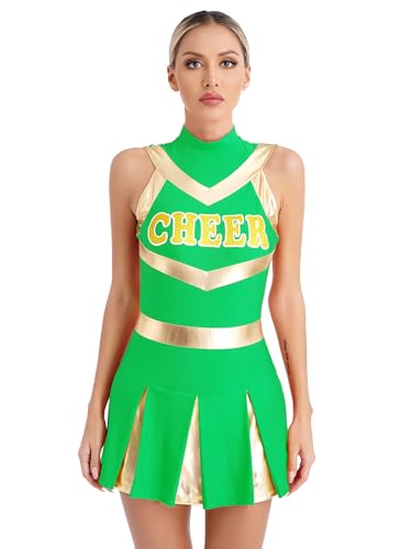 Sxiwei Damen Cheer Leader Kostüm Ärmelloses Cheerleading Tanzkleid Schulmädchen Uniform Kurz Karneval Fasching Grün L von Sxiwei