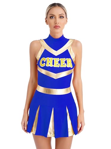 Sxiwei Damen Cheer Leader Kostüm Ärmelloses Cheerleading Tanzkleid Schulmädchen Uniform Kurz Karneval Fasching Königsblau L von Sxiwei