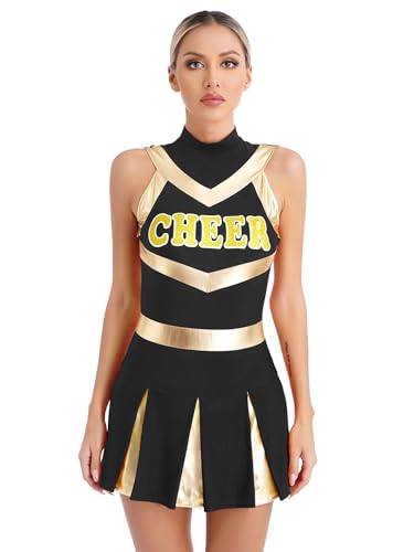 Sxiwei Damen Cheer Leader Kostüm Ärmelloses Cheerleading Tanzkleid Schulmädchen Uniform Kurz Karneval Fasching Schwarz L von Sxiwei