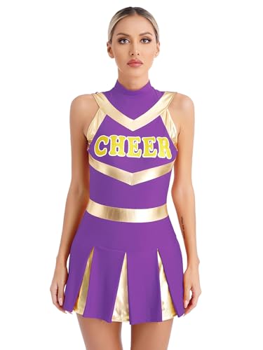 Sxiwei Damen Cheer Leader Kostüm Ärmelloses Cheerleading Tanzkleid Schulmädchen Uniform Kurz Karneval Fasching Violett L von Sxiwei