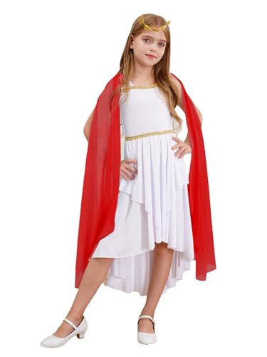 Sxiwei Elegante Römerin Griechische Göttin Mädchen Kostüm Altes Ägypten Prinzessin Cosplay Kostüm und Kranz Stirnband Rot 122-128 von Sxiwei