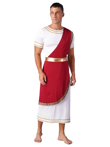 Sxiwei Griechischer Gott Kostüm der Antike Herren Kurzarm Römische Toga Senator Robe Caesar Cosplay Halloween Karneval Party Kostüm Burgundy S von Sxiwei