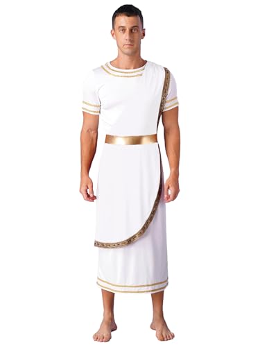 Sxiwei Griechischer Gott Kostüm der Antike Herren Kurzarm Römische Toga Senator Robe Caesar Cosplay Halloween Karneval Party Kostüm Weiß XXL von Sxiwei