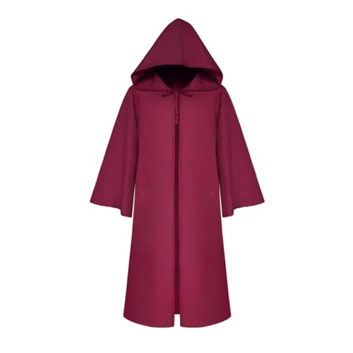 Sxiwei Halloween Hexe Umhang kinder mit Kapuze Jungen Langarm Hoodies Robe Cosplay Cape Renaissance Vampir Kapuzenumhang Burgundy 146-152 von Sxiwei