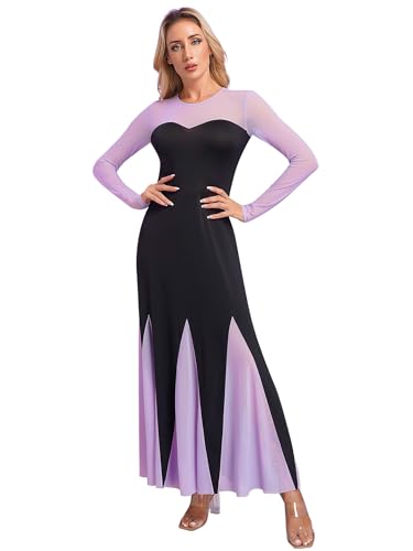 Sxiwei Halloween Kostüm Damen Kleid Prinzessin Maxikleid Farbe Geblock Langarm A-Linie Meerjungfrau Cosplay PartyKleid Schwarz L von Sxiwei