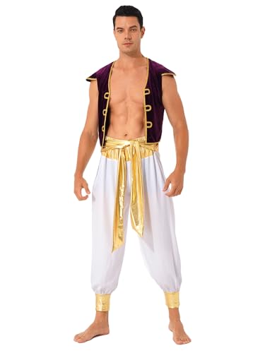 Sxiwei Herren Arabischer Prinz Kostüm Weste Vorne Offene mit Hose Zweiteiliger Araber Themen Party Orient Outfit Halloween Weiß L von Sxiwei