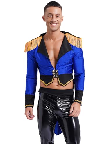 Sxiwei Herren Kostüm Zirkusdirektor Jacke Zirkus Uniform Langärmeliger Tiefer V-Ausschnitt Tailcoat Jacke Halloween Magier Oberbekleidung Königsblau 3XL von Sxiwei