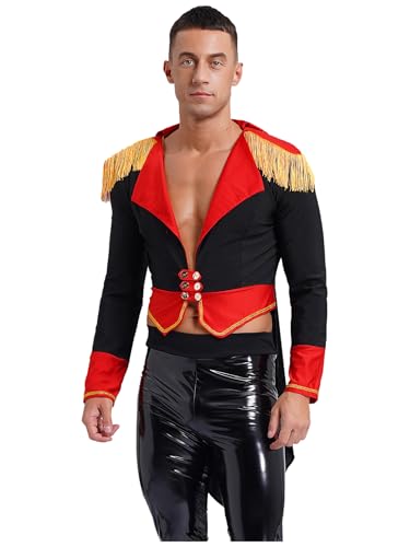 Sxiwei Herren Kostüm Zirkusdirektor Jacke Zirkus Uniform Langärmeliger Tiefer V-Ausschnitt Tailcoat Jacke Halloween Magier Oberbekleidung Schwarz L von Sxiwei