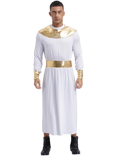 Sxiwei Herren Pharao Kostüm Halloween Ägypter Pharao Langes Gewand Antike Griechische Toga Kostüme Caesar Cosplay Römische Griechischer Robe Weiß 3XL von Sxiwei