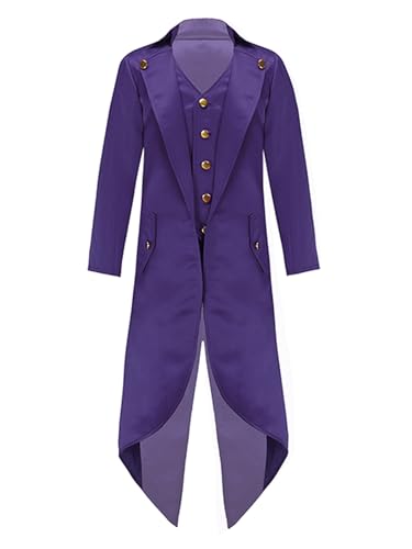 Sxiwei Kinder Jungen Mittelalter Frack Renaissance Steampunk Mantel Uniform Fake Zweiteiler Langarm Smoking Karneval Party Kleidung Violett 122-128 von Sxiwei