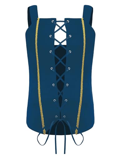 Sxiwei Kinder Mädchen Renaissance Schnürweste Ärmellos Piraten Cosplay Weste Steampunk Gothic Lace-Up Festlich Wildlederweste Navy blau 158-164 von Sxiwei