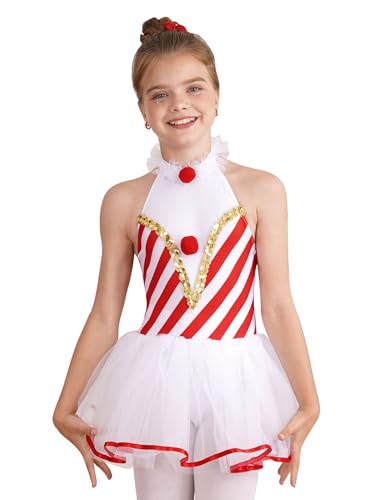 Sxiwei Kinder Mädchen Weihnachten Kleid Streifen Druck Tutu Kleid Ärmellos Tanzkleider A Linien Ballettkleid Dancewear Rot 98-104 von Sxiwei