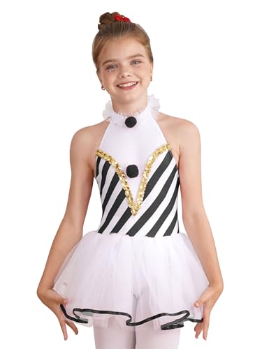 Sxiwei Kinder Mädchen Weihnachten Kleid Streifen Druck Tutu Kleid Ärmellos Tanzkleider A Linien Ballettkleid Dancewear Schwarz 146-152 von Sxiwei