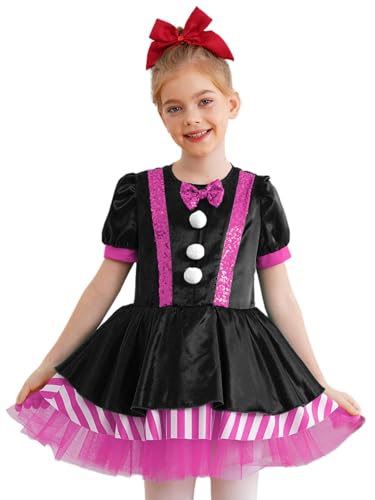 Sxiwei Kinder Mädchen Weihnachtsfeier Kostüm Kurzarm Ballettkleid Tanzkleid Glänzende Weihnachtskleid Festliches Kostüme Hot Pink 98-104 von Sxiwei