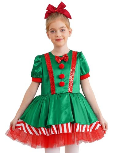 Sxiwei Kinder Mädchen Weihnachtsfeier Kostüm Kurzarm Ballettkleid Tanzkleid Glänzende Weihnachtskleid Festliches Kostüme Rot 110-116 von Sxiwei