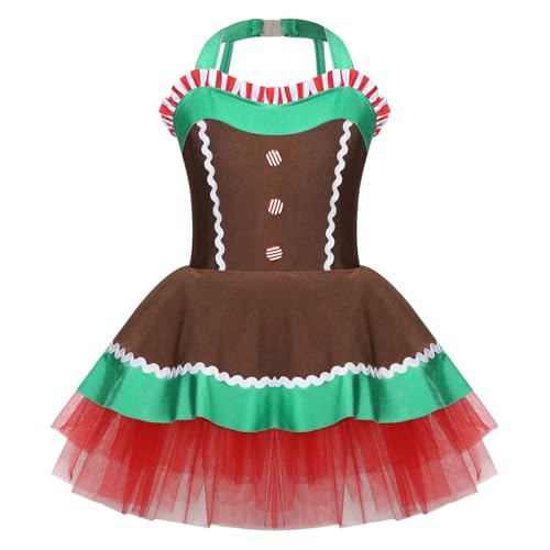 Sxiwei Lebkuchen Kostüm Kinder Mädchen Prinzessin Xmas Party Tutu Kleid Ärmellos Weihnachten Partykleid Braun 110-116 von Sxiwei