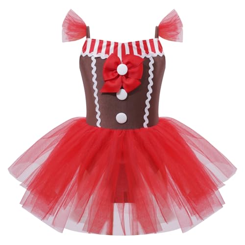 Sxiwei Lebkuchen Kostüm Kinder Mädchen Prinzessin Xmas Party Tutu Kleid Ärmellos Weihnachten Partykleid Rot 110-116 von Sxiwei