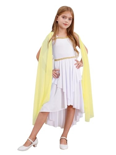 Sxiwei Mädchen Halloween Altgriechisch Toga Kostüm Ärmellos Prinzessin Mittelalter Kleid Griechische Göttin Kleid Antike Faschingskostüme Gelb 134-140 von Sxiwei