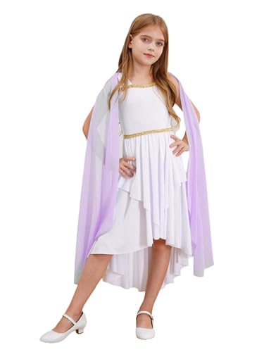 Sxiwei Mädchen Halloween Altgriechisch Toga Kostüm Ärmellos Prinzessin Mittelalter Kleid Griechische Göttin Kleid Antike Faschingskostüme Lavendel 122-128 von Sxiwei