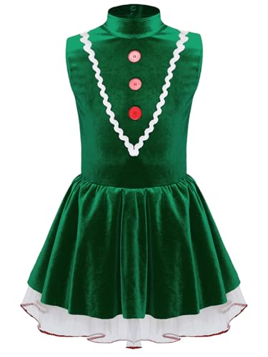 Sxiwei Mädchen Weihnachten Kleid Ärmellos Lebkuchenmann Kostüm Samt Tutu Kleid Tanz Trikot Kinderkleid für Halloween Grün 170 von Sxiwei