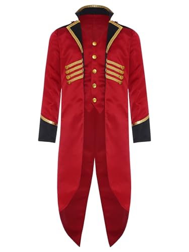 Sxiwei Unisex Kinder Gothic Mantel Steampunk Frack Jacke Mittelalter Prinz Kostüm Langarm Smoking Uniform für Festival Karneval Fasching Burgundy 134-140 von Sxiwei