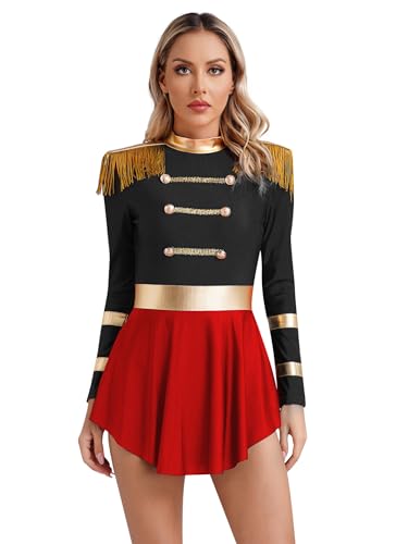 Sxiwei Zirkus Kostüm Damen Zirkusdirektorin Uniform Langarm Ringmaster Jumpsuit Bodysuit Kleid Halloween Party Cosplay Verkleidung Schwarz XL von Sxiwei