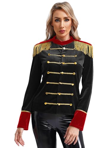 Sxiwei Zirkus kostüm Damen Sexy Langarm Tailcoat Circus Ringmaster Oberbekleidung Button Up Jacke Mantel Dompteur Faschingskostüme Schwarz 3XL von Sxiwei