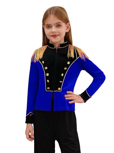 Sxiwei Zirkusdirektor Kostüm Kinder Mädchen Ringmaster Cosplay Uniform Jacke Langarm Samt Blazer Faschingskostüme Königsblau 158-164 von Sxiwei