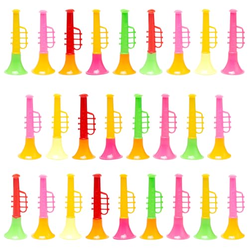 Sxutop 25 Stück Mini Trompete Plastik Trompete Kinder Spielzeug Vuvuzela Tröte Klein Trompete Spielzeug aus Kunststoff Spielzeug Horn Instrument Lärmmacher für Lernen und Üben Musikinstrument Kinder von Sxutop