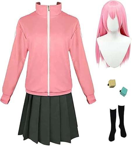 Anime Bocchi die Rock Cosplay Kostüm Gotou Hitori Perücke Kleid Uniform Rock Volle Set für Halloween Outfits (Gotou Hitori Perücke,XL) von Syedeliso