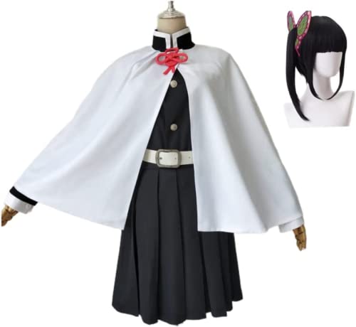 Anime Cosplay Dämon Slayer Kostüm für Tsuyuri Kanao Outfit Halloween Kimono Maid Kleid mit Perücke Schmetterling Haarschmuck (Anzug perücke,XXL) von Syedeliso