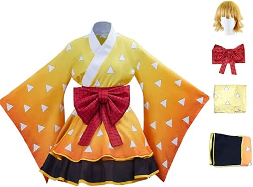 Anime Cosplay Kostüm Dämon Slayer für Agatsuma Zenitsu mit Perücken-Outfit Halloween Kimono Maid Ankleide (Anzug perücke,M) von Syedeliso